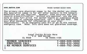 sample of aetna insurance card - back
